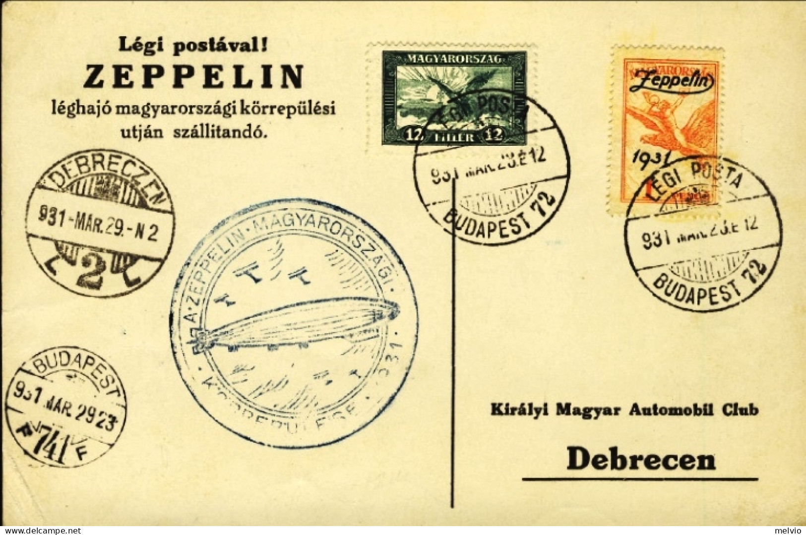 1931-Ungheria Hungary Magyar Crociera Zeppelin In Ungheria, Cartolina Affr. Con  - Ungheria