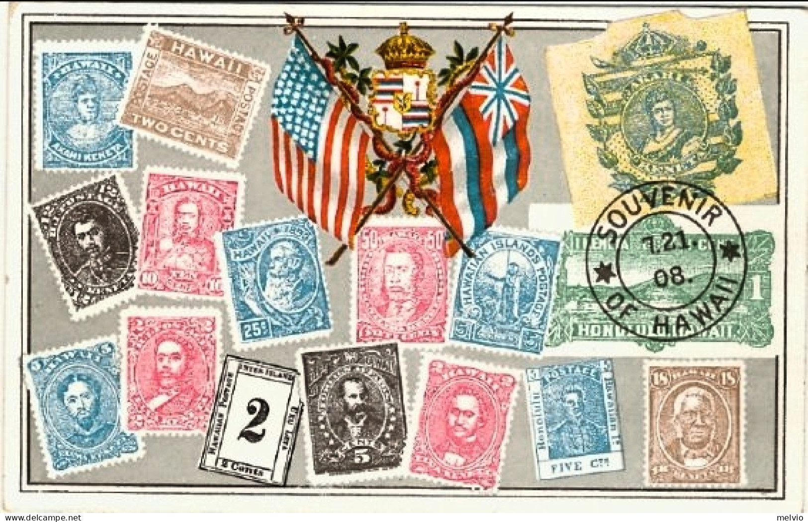 1908-Hawaii Con La Raffigurazione Dei Francobolli Emessi - Hawai