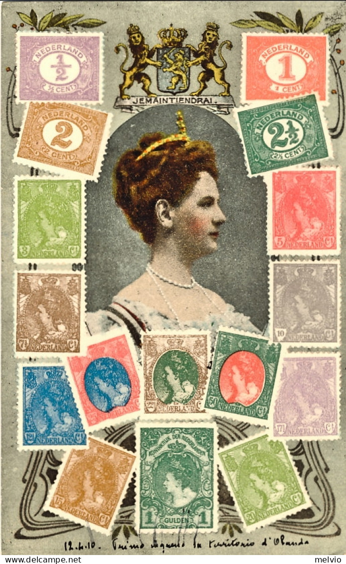 1910circa-Olanda Cartolina Con Effigie Regina Guglielmina+ Francobolli Dell'epoc - Andere & Zonder Classificatie
