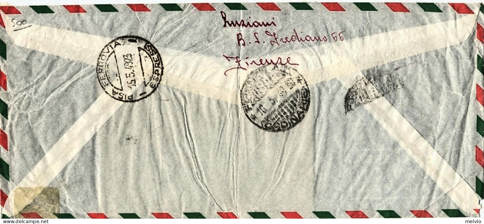 1949-bollo Lineare Primo Esperimento Postale Volovelistico Firenze-Pisa Su Aerog - Poste Aérienne