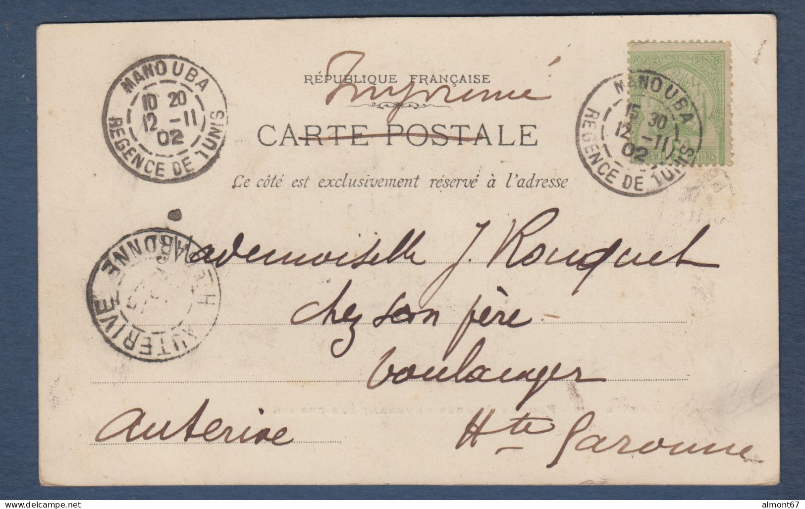 Carte Avec Cachet  MANOUBA  REGENCE DE TUNIS  1902 - Lettres & Documents