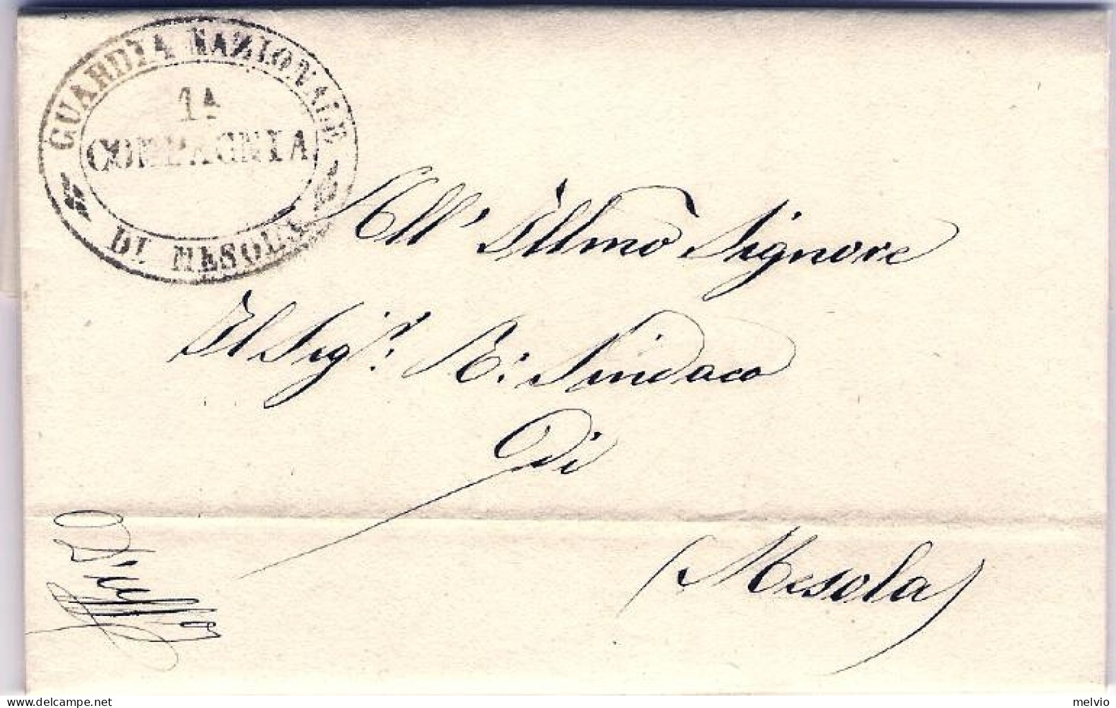 1860-piego Con Testo Bollo Della Guardia Nazionale Di Mesola 1 Compagnia - Non Classificati