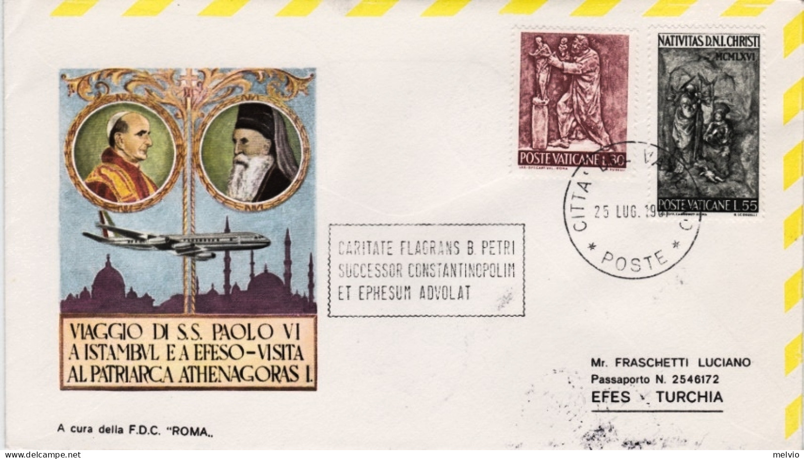 1967-Vaticano Viaggio S.S.Paolo VI A Efeso Turchia - Aéreo