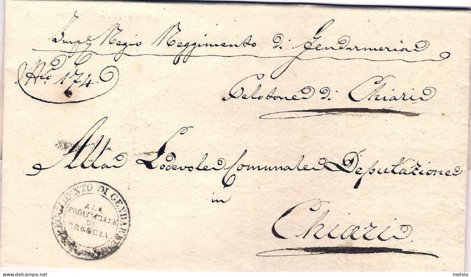 1842-piego Con Testo Bollo I.R. Reggimento Di Gendarmeria Ala Provinciale Di Bre - ...-1850 Voorfilatelie