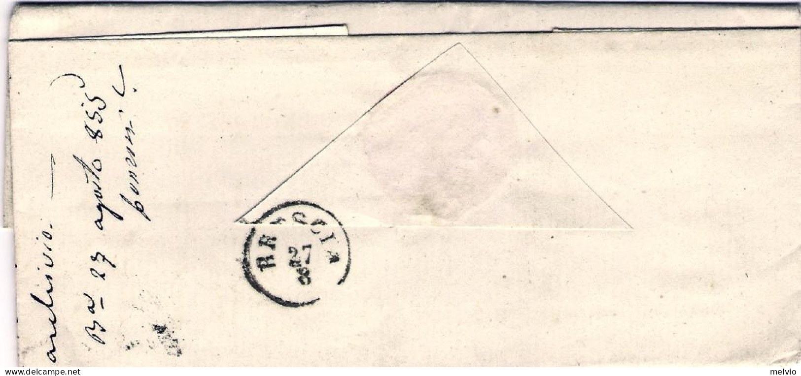 1855-piego Con Testo, Bollo A Linee Orizzontali Orzinovi (Brescia) +timbro Pretu - Non Classificati