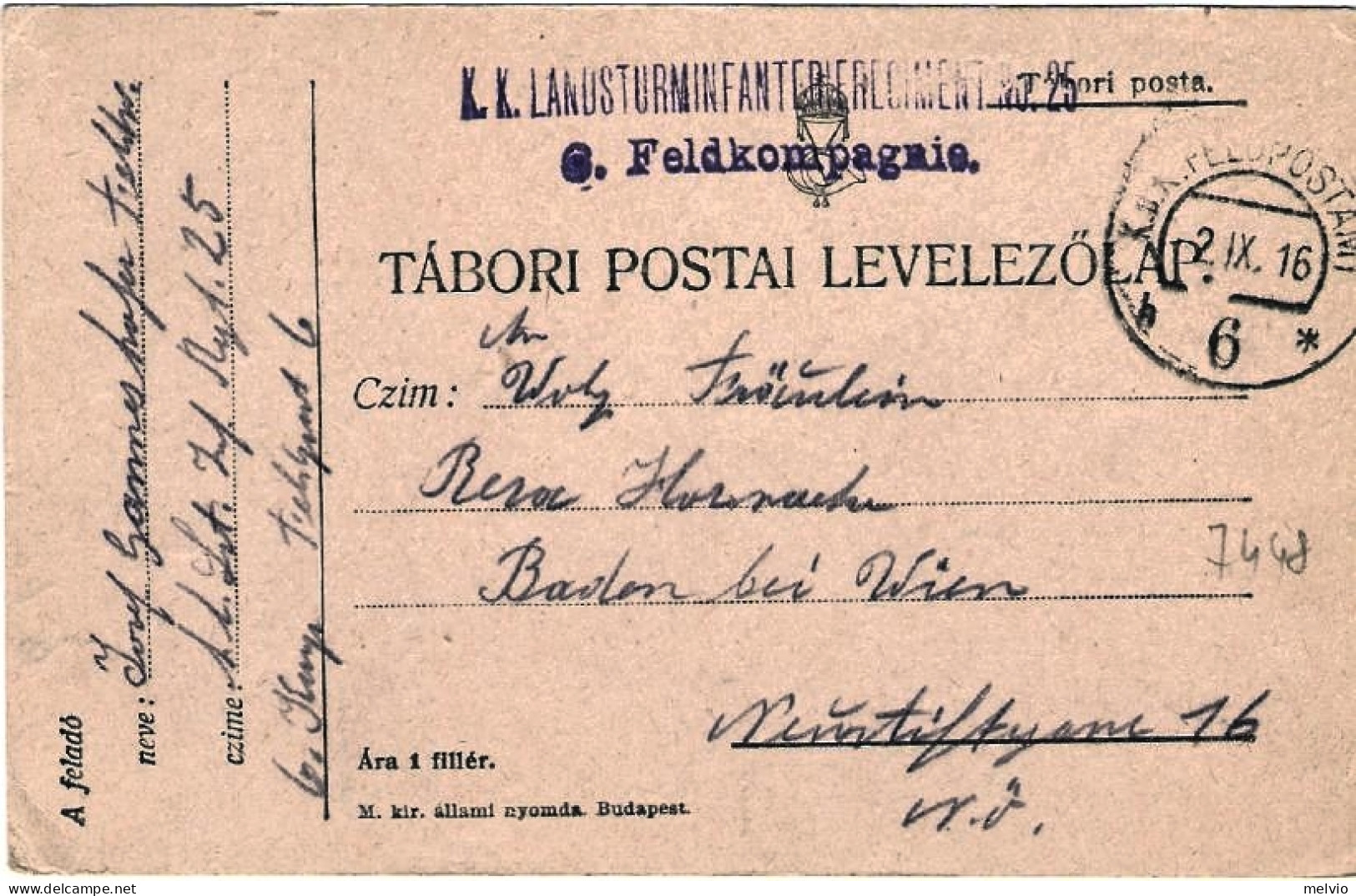 1916-Ungheria Hungary Magyar Intero Postale Viaggiato Bolli Di Posta Militare - Ungheria