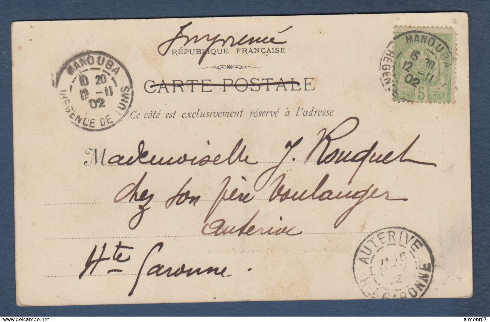 Carte Avec Cachet  MANOUBA  REGENCE DE TUNIS  1902 - Covers & Documents