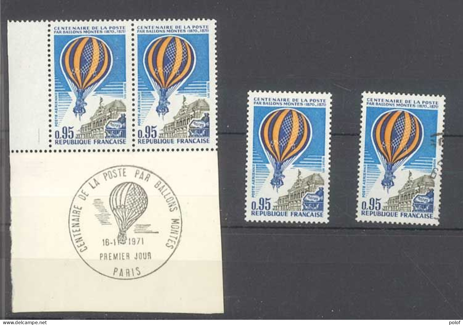 POSTE AERIENNE -  Yvert 45 -Ballon Monté -  Paire Avec Cachet Spécial 1° Jour En Marge + 1 Timbre Neuf Et Oblitéré - 1960-.... Nuevos