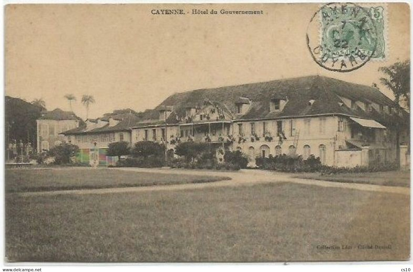 Cayenne France Guyane Hotel Du Gouvernement Sepia Carte Avec C.5 Serie Coloniale 7dec1922 Non Voyagée - Other & Unclassified