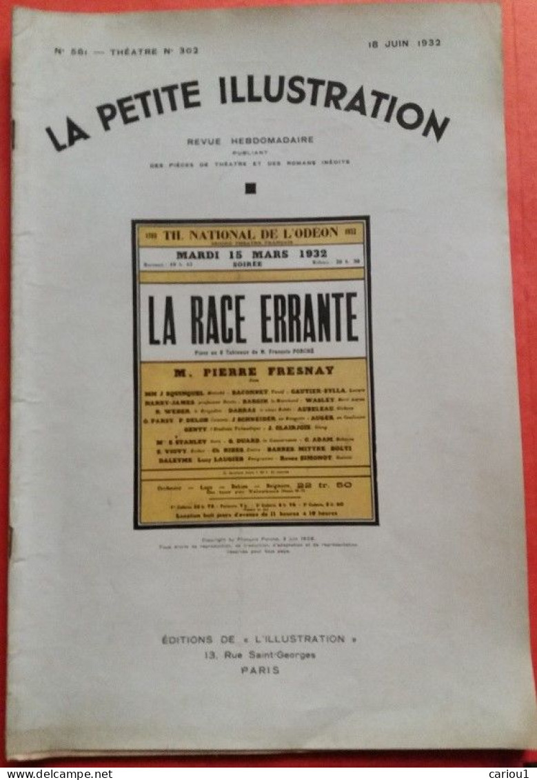 C1  Porche LA RACE ERRANTE Petite Illustration 1932 JUDAICA Pierre FRESNAY Simone PORT INCLUS France - 1901-1940