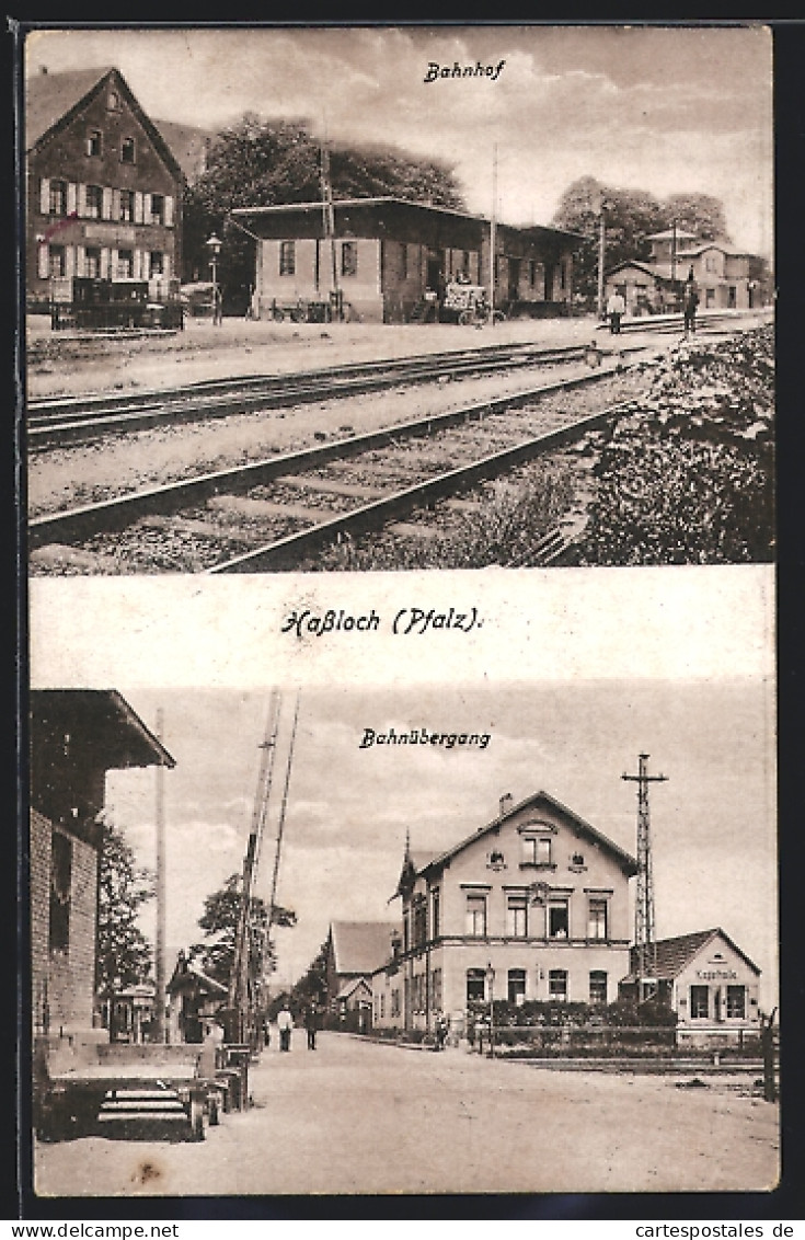 AK Hassloch /Pfalz, Bahnhof Und Bahnübergang  - Hassloch