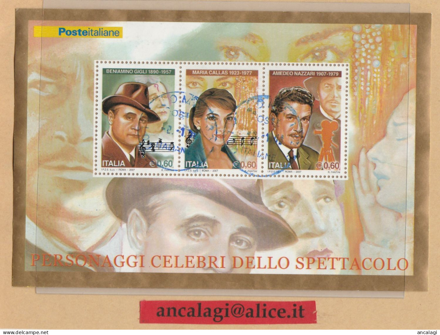 USATI ITALIA 2007 - Ref.1076 "PERSONAGGI DELLO SPETTACOLO" 3 Val. Su Foglietto - - 2001-10: Used