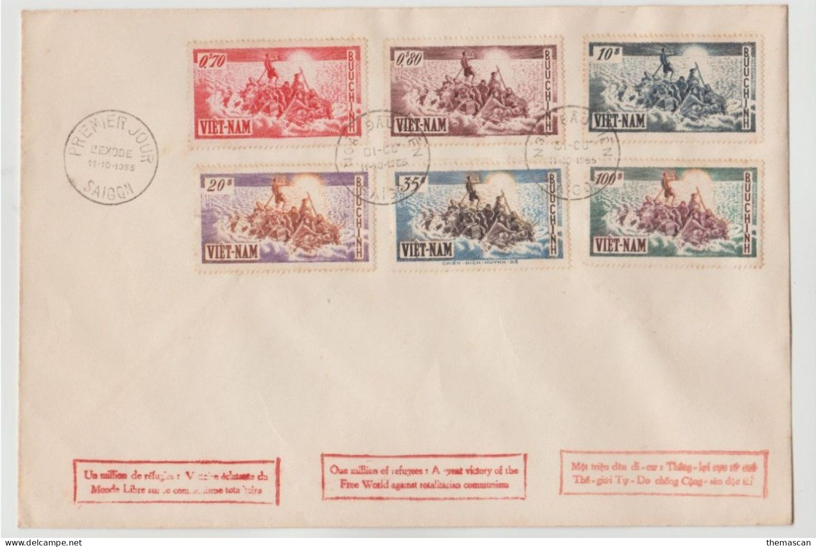 VIETNAM   FDC 1955  EXODUS  - DI CU   (  Big Size 22x14cm )    Réf GF-A2    RARE - Vietnam