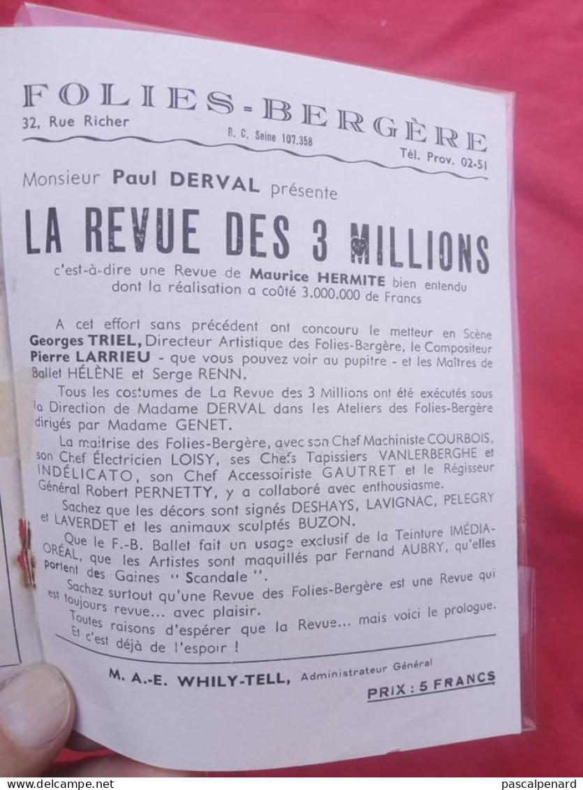 Programme Folies Bergère Music-hall Cabaret érotisme Paris Artiste  Cabaret Guerre - Andere & Zonder Classificatie