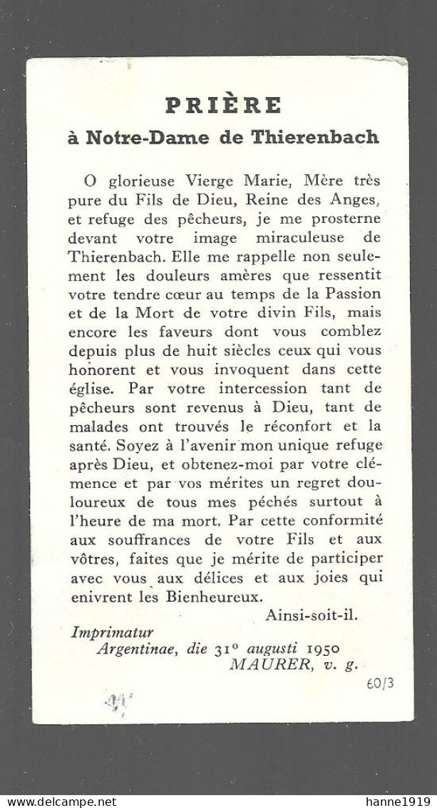 Thierenbach Prière à Notre Dame De Thierenbach 1950 Image Pieuse Htje - Images Religieuses