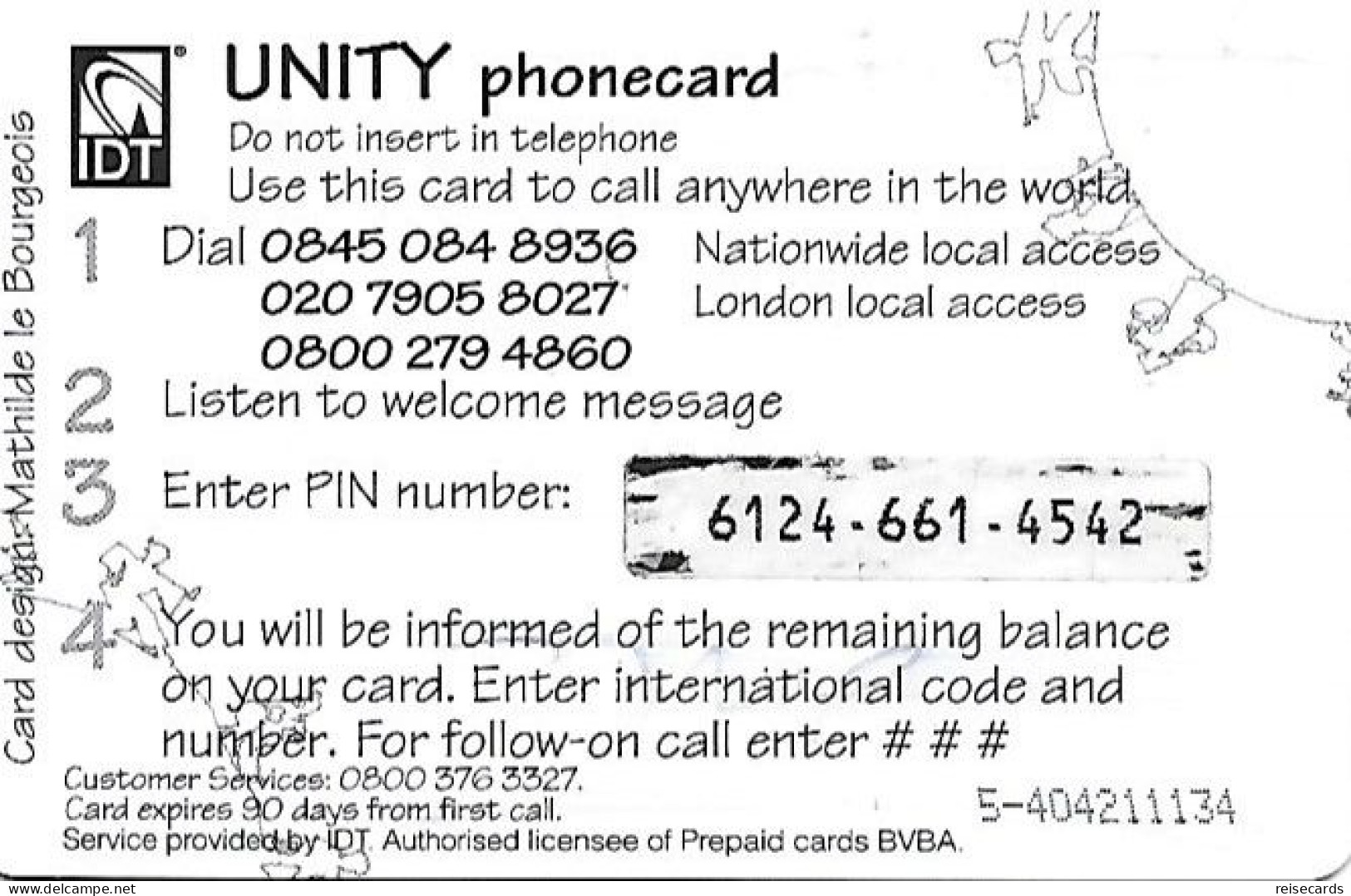 Great Britain: Prepaid IDT - Unity 90 Days. Thin Serial Number - Other & Unclassified