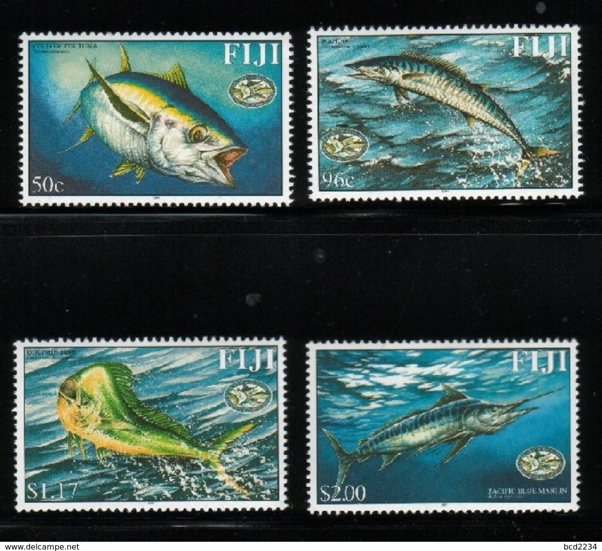 FIJI 2001 GAME FISH FULL SET NHM YELLOW FIN TUNA WAHOO DOLPHIN FISH PACIFIC BLUE MARLIN SG 1135-8 Mi 978-981 MARINE LIFE - Marine Life