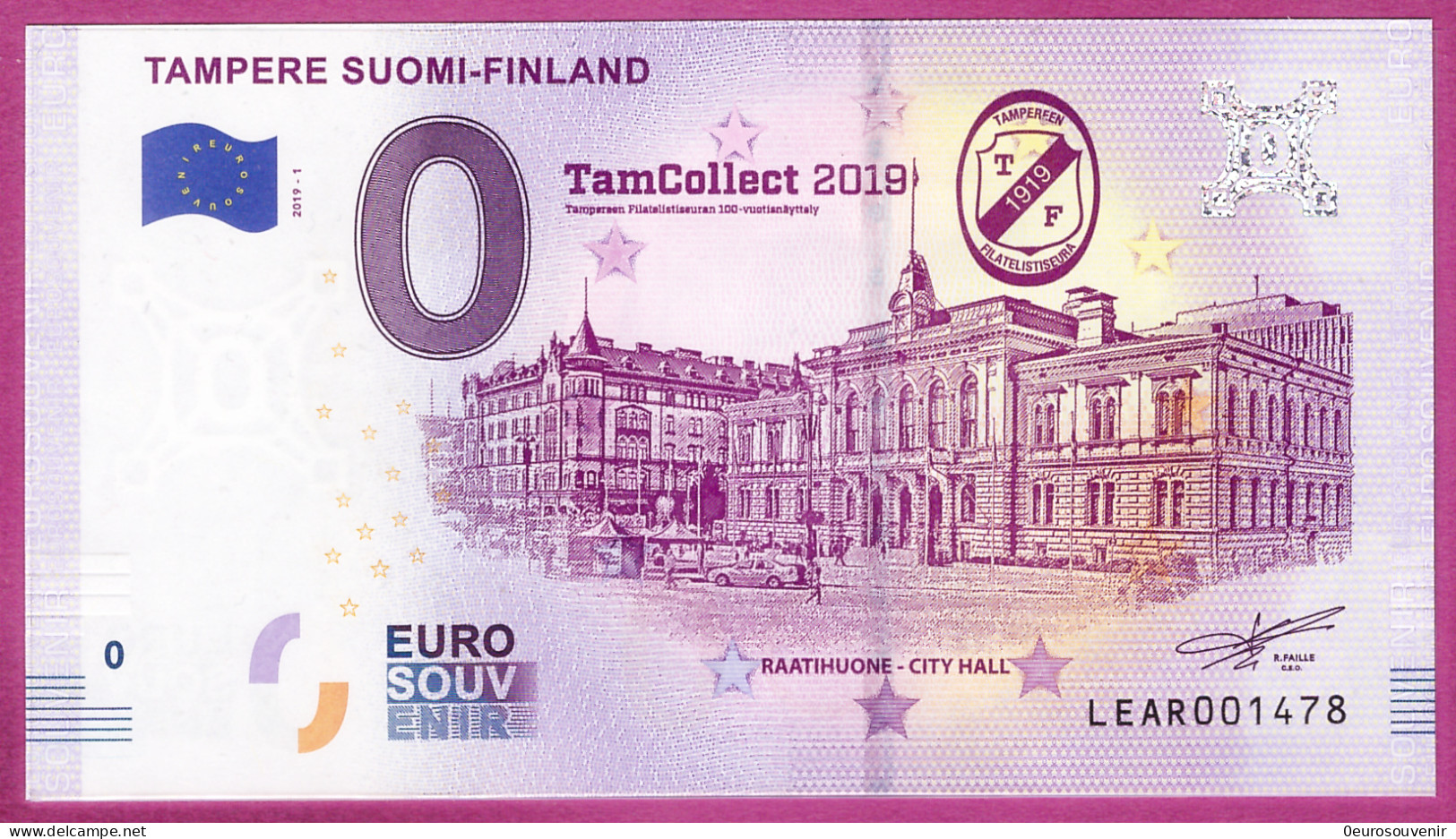 0-Euro LEAR 2019-1 TAMPERE SUOMI-FINLAND - RAATIHUONE - CITY HALL - Pruebas Privadas