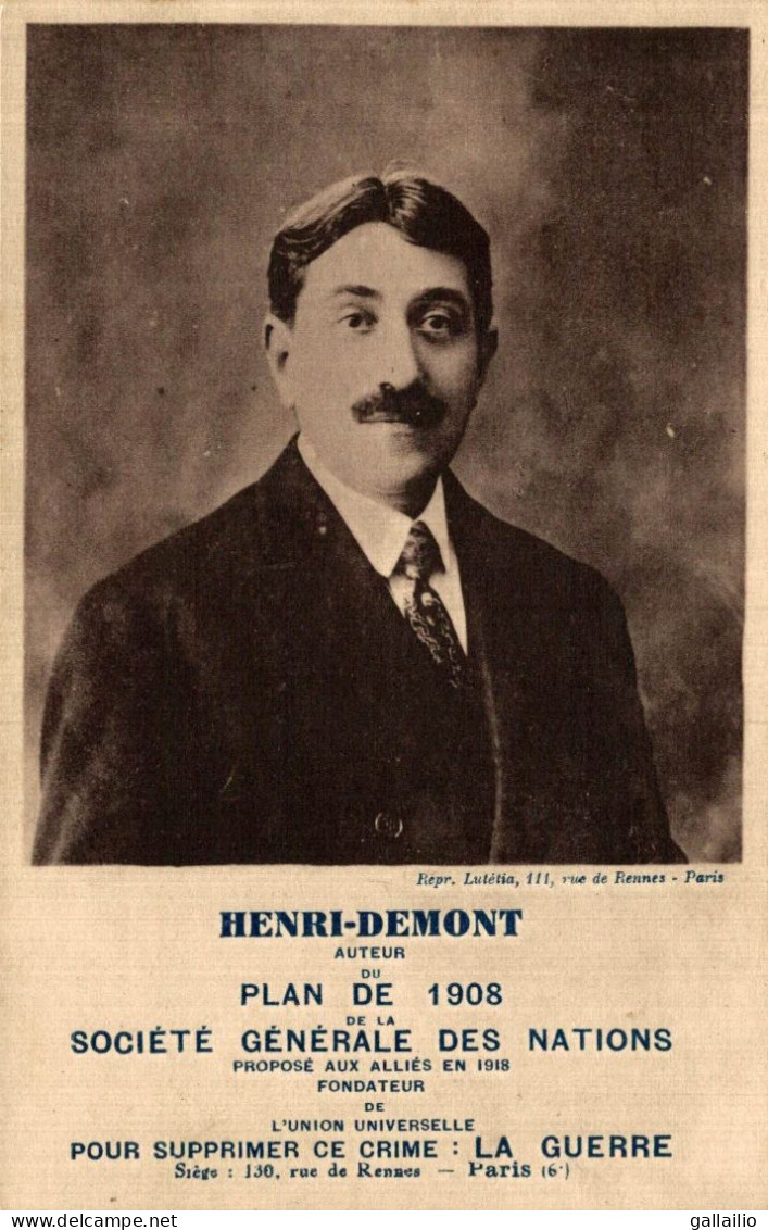 HENRI DEMONT SOCIETE GENERALE DES NATIONS - Politieke En Militaire Mannen