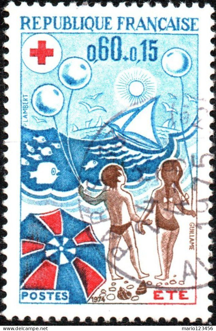 FRANCIA, FRANCE, CROCE ROSSA, RED CROSS, 0,60 + 0,15 Fr., 1974, FRANCOBOLLI USATI Yt:FR 1828, Mi:FR 1898, Scott:FR B479 - Used Stamps