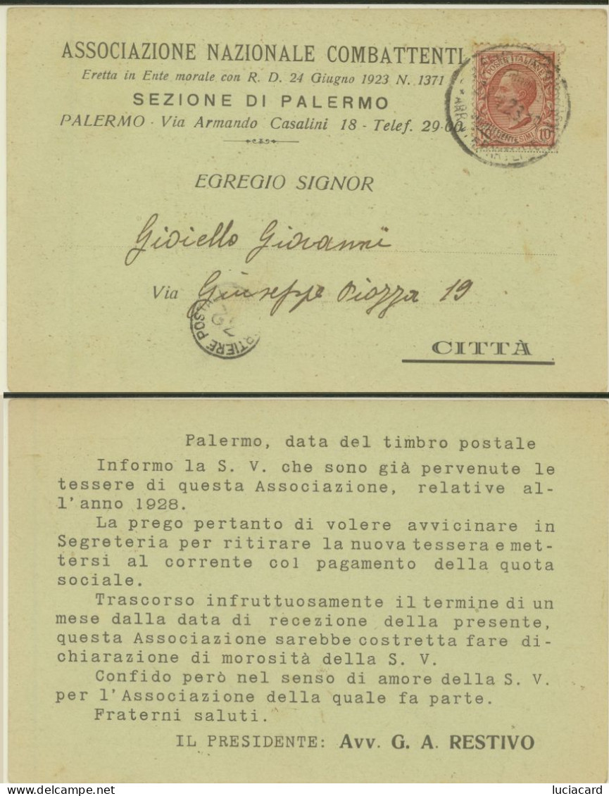 PALERMO -ASSOCIAZIONE NAZIONALE COMBATTENTI - Palermo