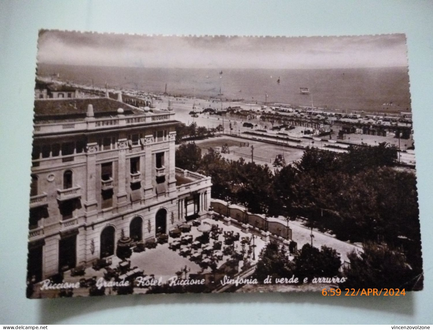 Cartolina Viaggiata "RICCIONE Grande Hotel Riccione - Sinfonia Di Verde E Azzurro" 1948 - Hotel's & Restaurants