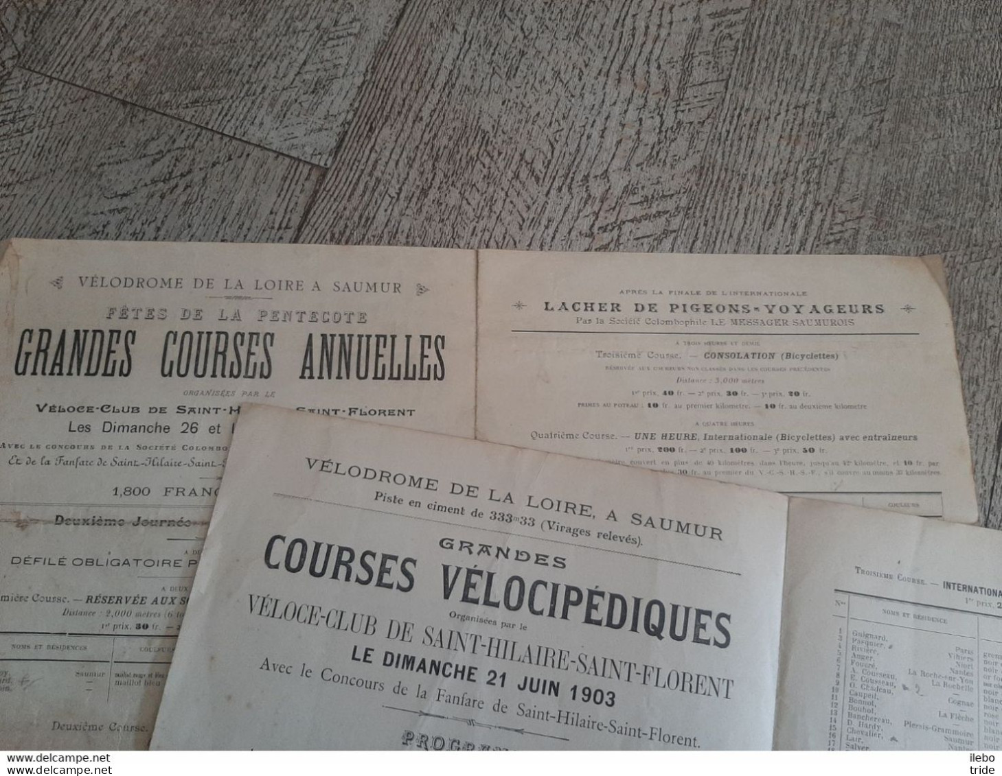 2 Programmes Courses Vélocipédiques 1901 1903 Vélo Club Saint Hilaire Saint Florent Vélodrome Saumur Pigeon Voyageur - Programas