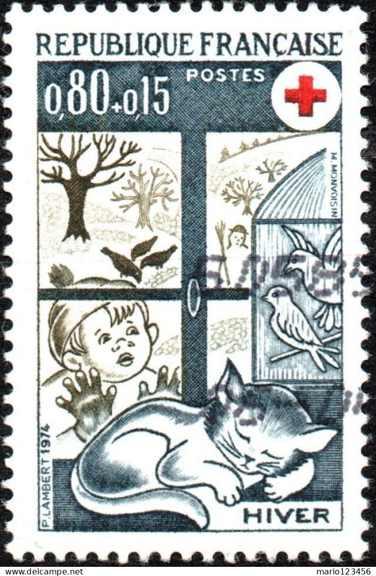 FRANCIA, FRANCE, CROCE ROSSA, RED CROSS, 0,80 + 0,15 Fr., 1974, FRANCOBOLLI USATI Yt:FR 1829, Mi:FR 1899, Scott:FR B480 - Gebraucht