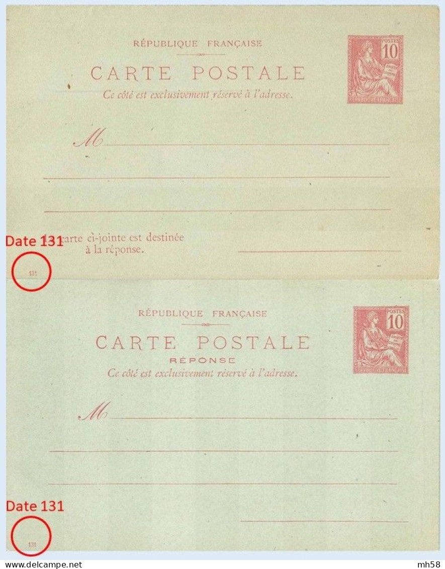 Entier FRANCE - Carte Réponse Payée Date 131 Neuf - 10c Mouchon Primitif Rose - Cartes Postales Types Et TSC (avant 1995)