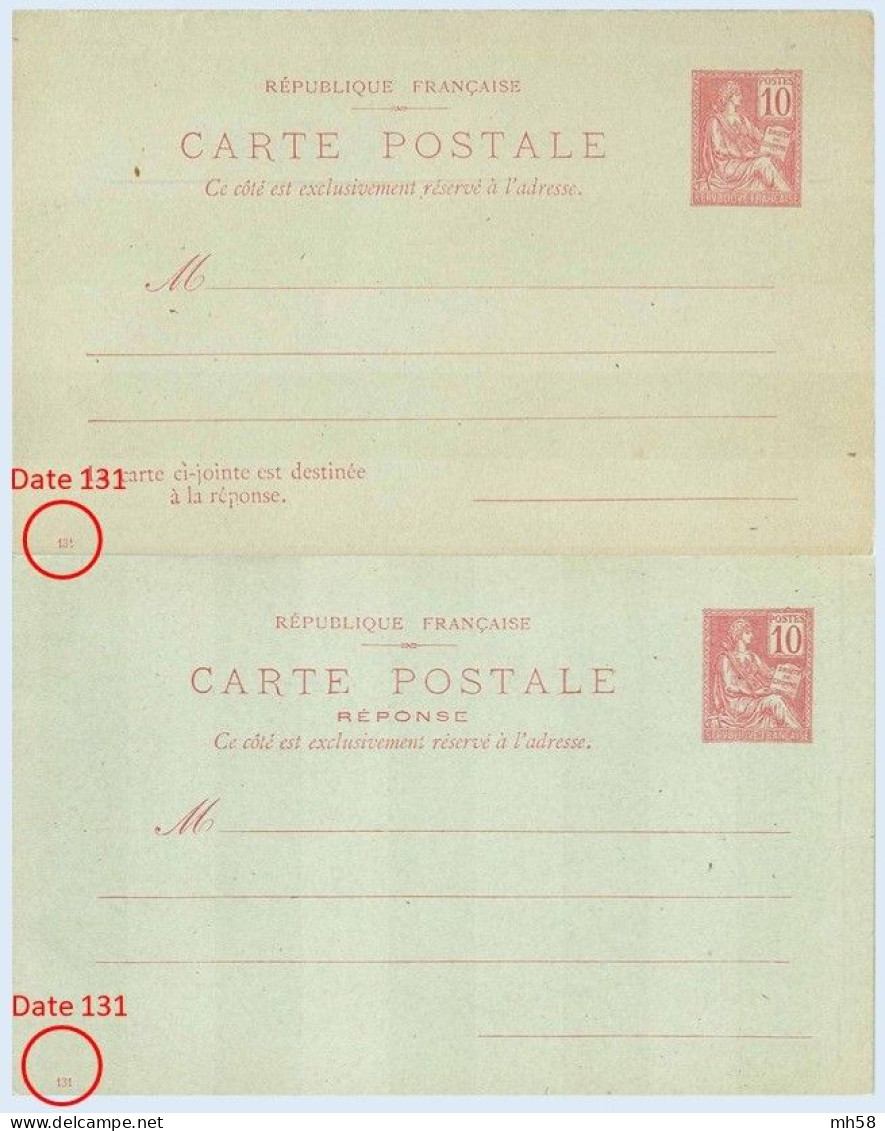 Entier FRANCE - Carte Réponse Payée Date 131 Neuf - 10c Mouchon Primitif Rose - Postales Tipos Y (antes De 1995)