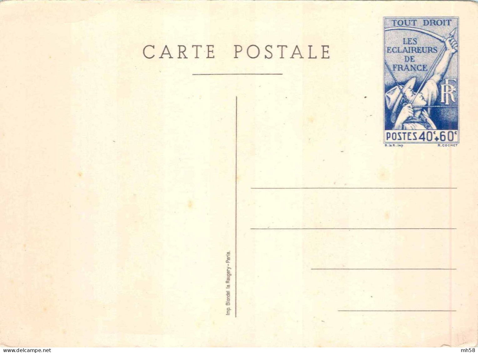 Entier FRANCE - Carte Commémo Neuf - 40c+60c Eclaireurs De France Bleu - Standard Postcards & Stamped On Demand (before 1995)