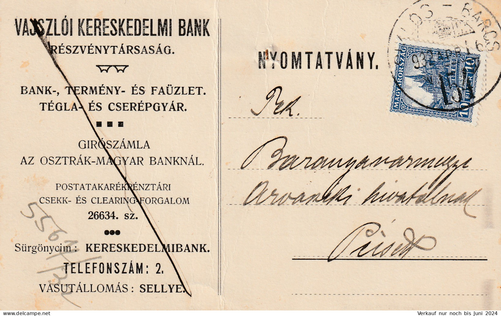 Ungarn Karte Mit Bahnpost / TPO / Amb / Railway "154 Siklos - Barcs" (Knick + Registrierlochung) - Cartas & Documentos