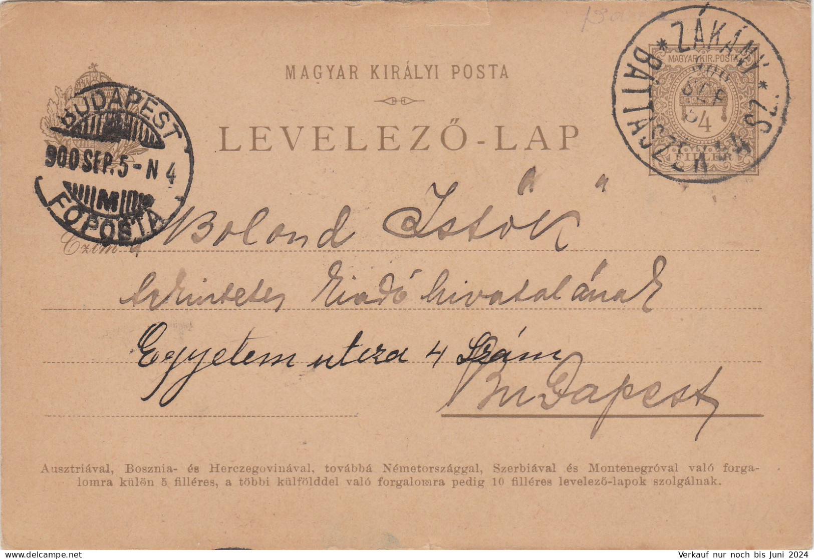 Ungarn Karte Mit Bahnpost / TPO / Amb / Railway "44 Zakany - Battaszek" - Lettres & Documents