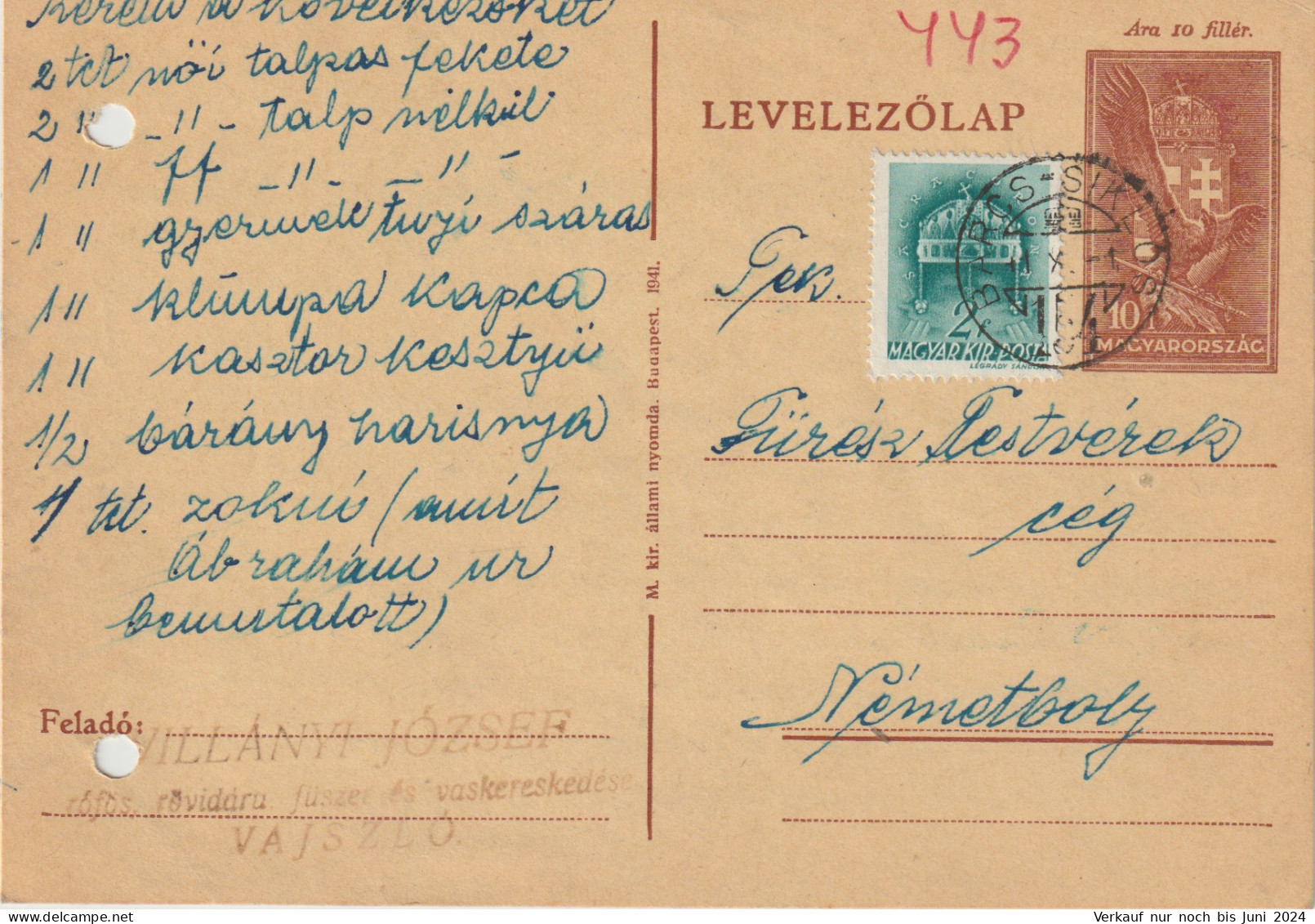 Ungarn Karte Mit Bahnpost / TPO / Amb / Railway "154 Barcs - Siklos" ( Lochung) - Brieven En Documenten