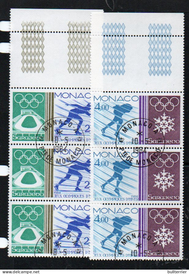 MONACO - 1984 - SAREJEVO OLYMPCIS SET OF 2 IN STRIPS OF 3 FINE USED , SG CAT £12.45 - Usados