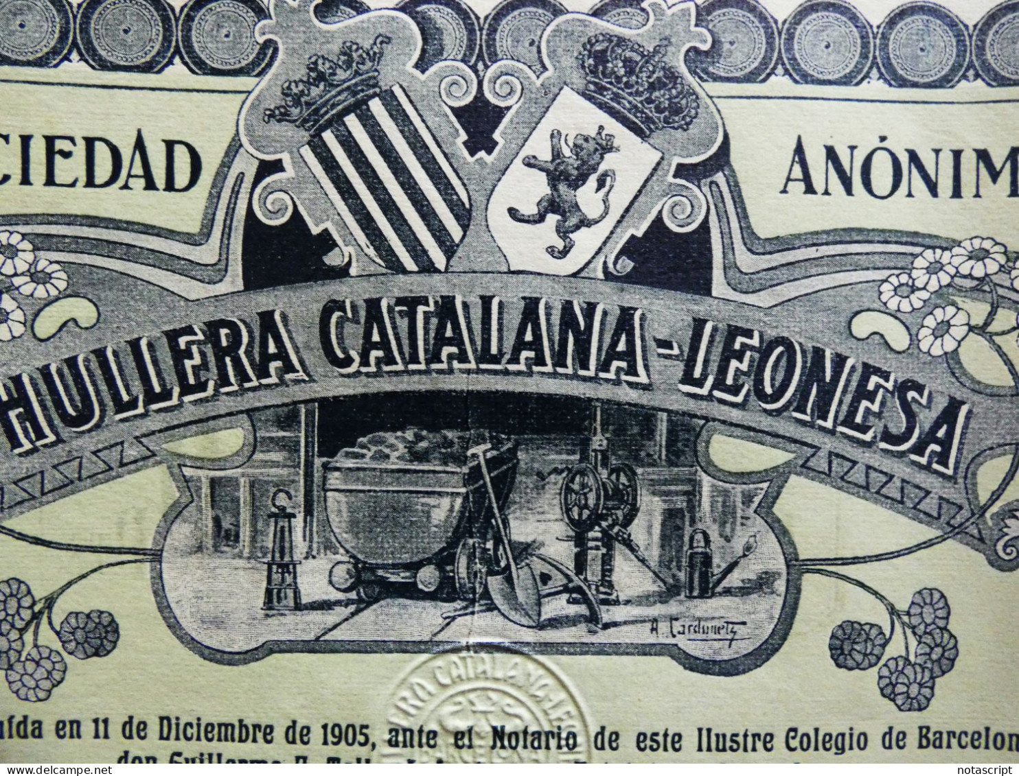 Hullera Catalana Leonesa, Barcelona 1907.share Certificate - Miniere