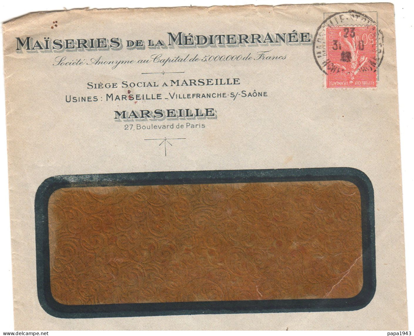 1928  "  MAÏSERIES De La MEDITERRANEE "  à MARSEILLE 27 Bd De Paris - Cartas & Documentos