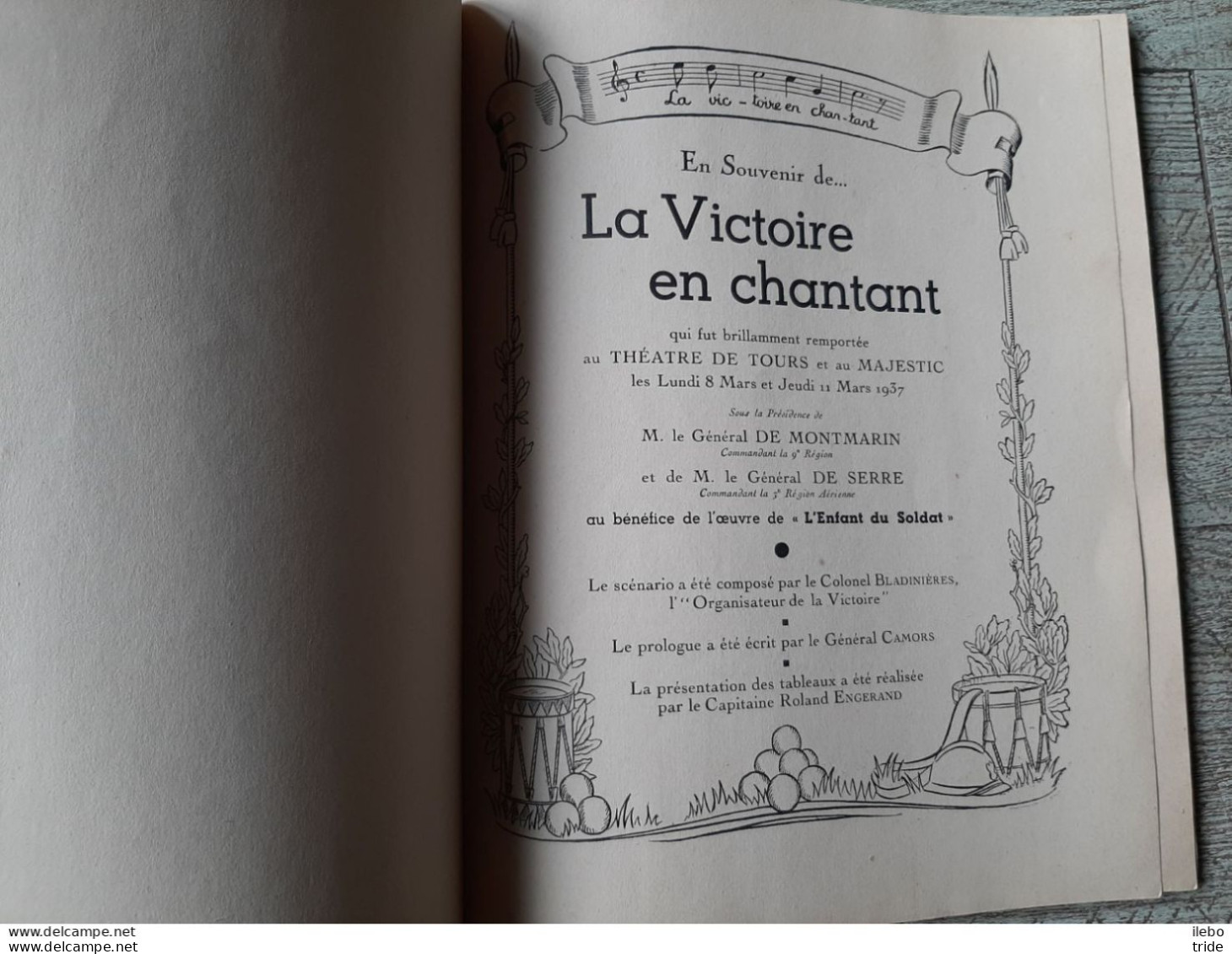 La Victoire En Chantant Théâtre De Tours 1937 Général De Montmarin De Serre Livret Programme Couverture Jaquemin - Programs