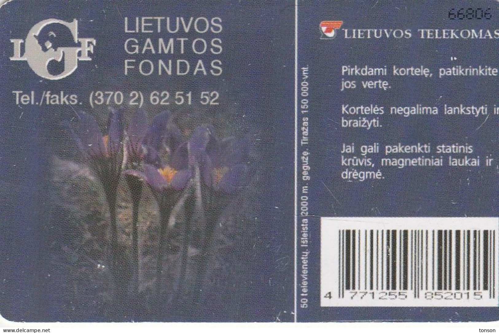 Lithuania, LTU-C43, Pasque-Flower, 2 Scans. - Lithuania