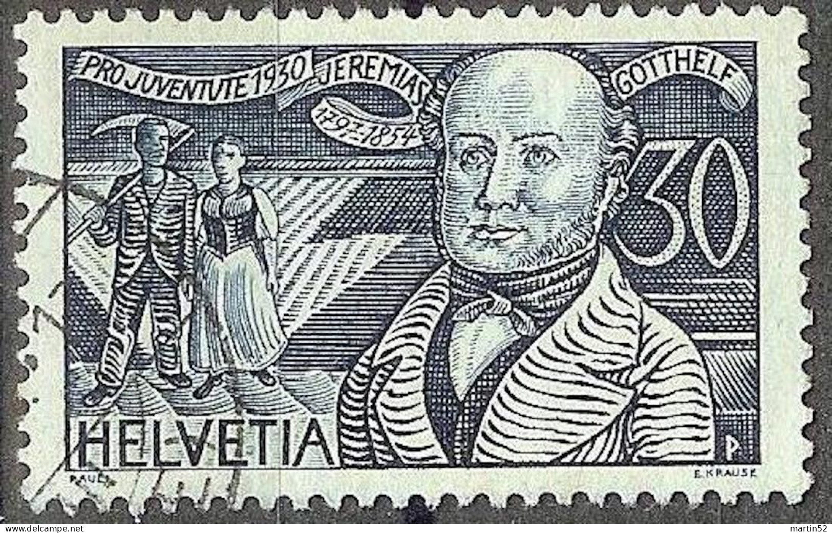 Schweiz Suisse Pro Juventute 1930: Jeremias Gotthelf Zu 56 Mi 244 Yv 249 Mit Unlesbarem Eck-Stempel (Zumstein CHF 10.00) - Used Stamps