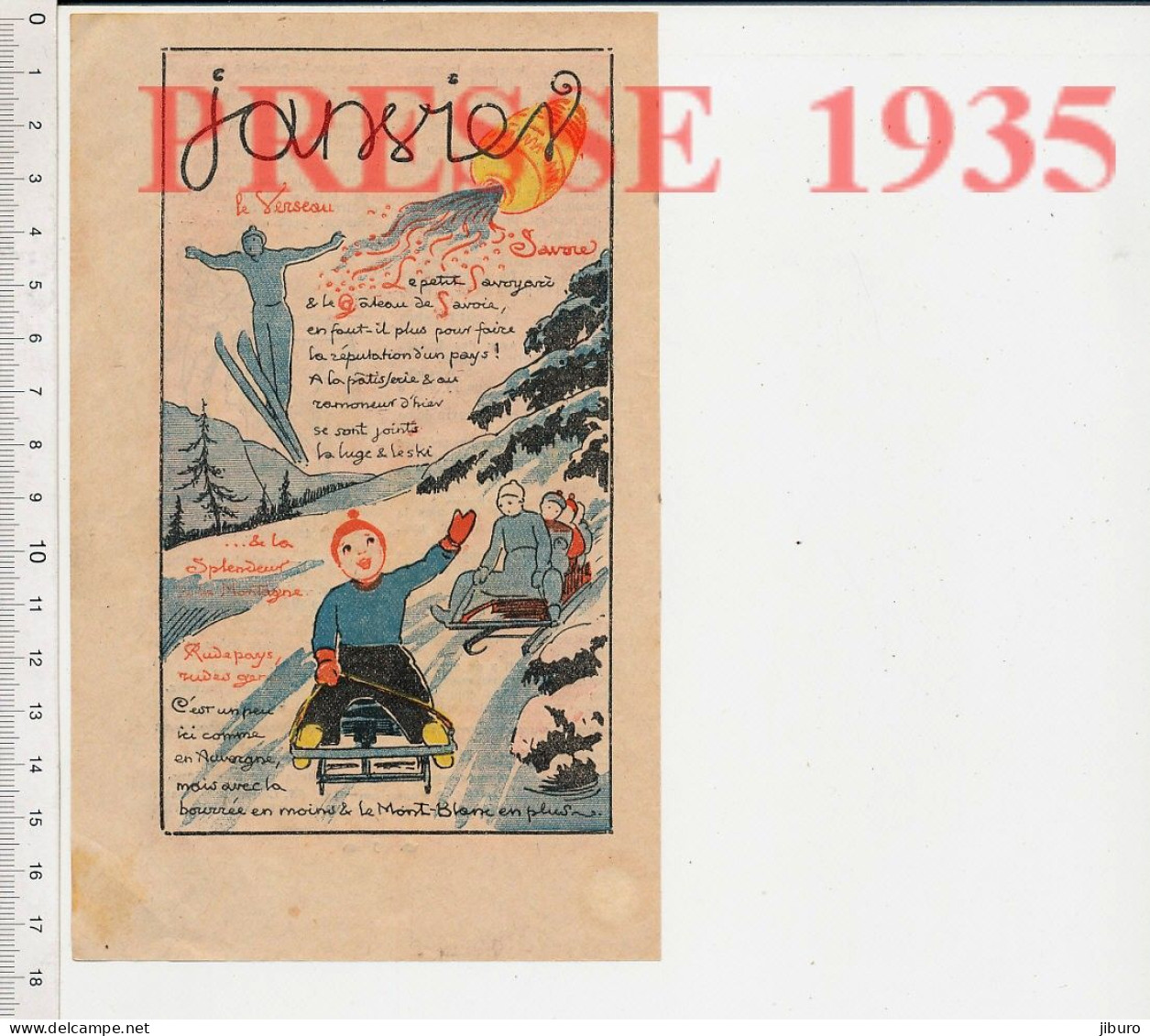 2 Vues 1935 Savoie Province Petit Savoyard Gâteau Luge Sport D'hiver Saut à Ski + Théatre Saynette De René Duverne - Non Classés