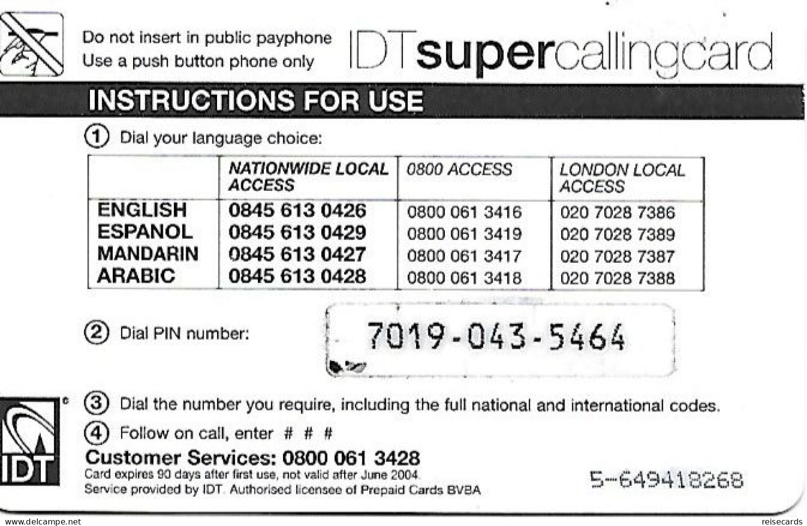 Great Britain: Prepaid IDT - SuperCalling 06.04 - Autres & Non Classés