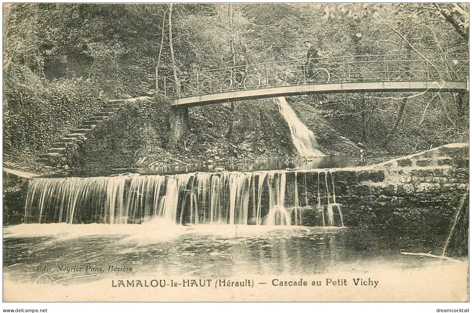 34 LAMALOU-LE-HAUT. Cascade Petit Vichy Cycliste Sut Pont 1929 - Lamalou Les Bains