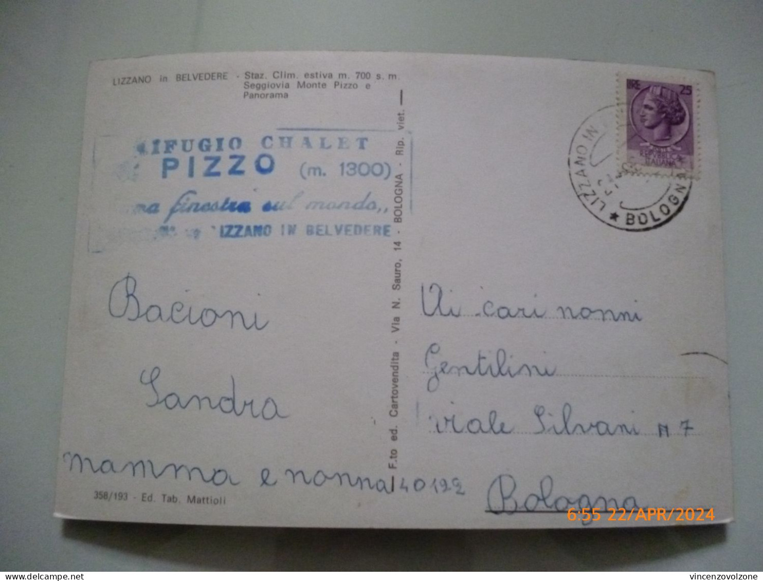 Cartolina Viaggiata "LIZZANO IN BELVEDERE  Seggiovia" 1968 - Bologna
