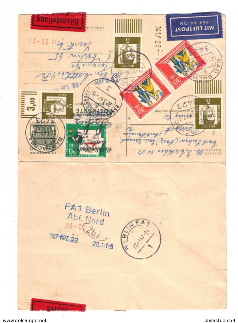 1967, Doppelkarte Ab BAD SACHSA Per Eilboten Und Luftpost Nach Berlin - Postcards - Used
