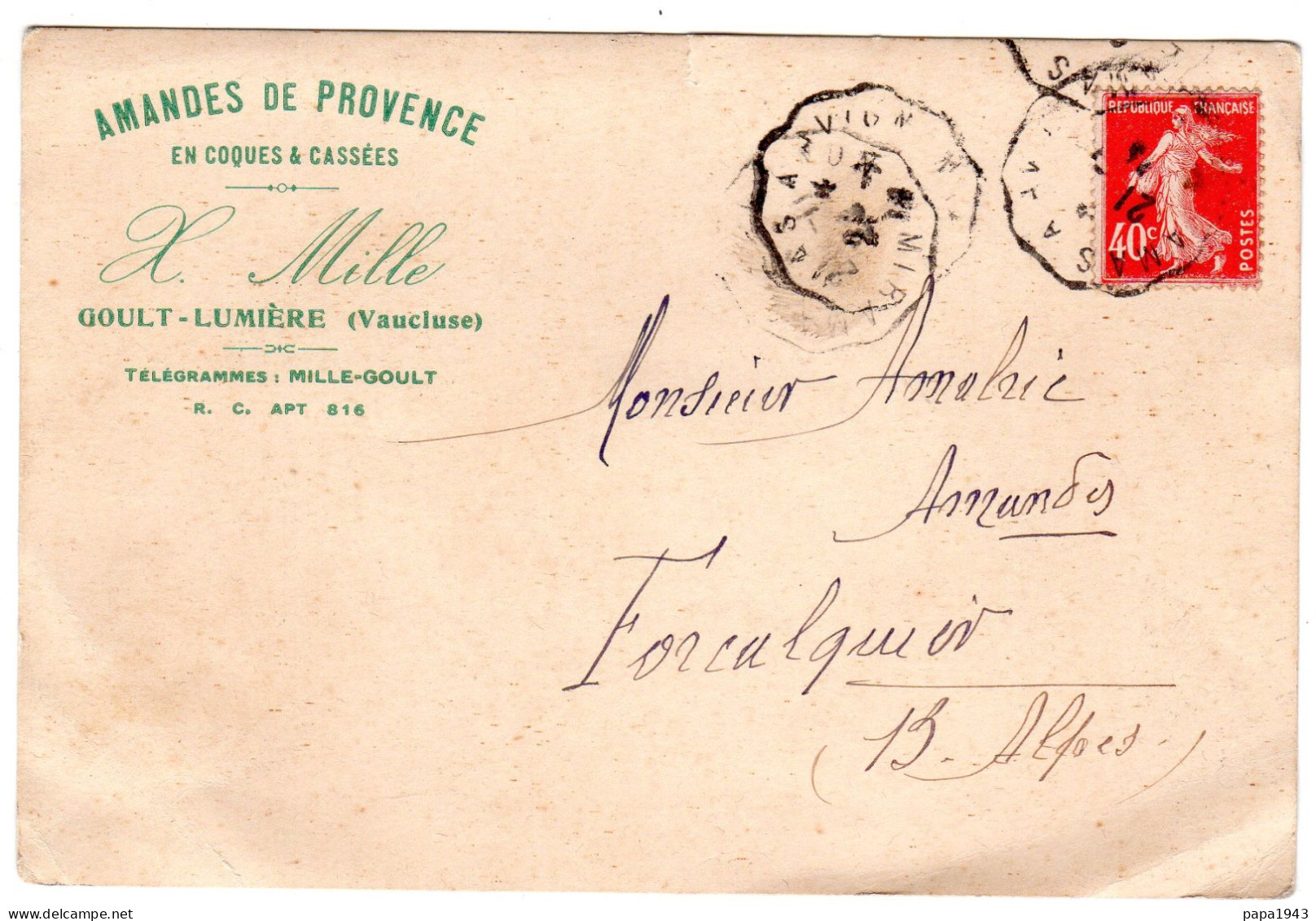 1921  CP " AMANDES DE PROVENCE à GOULT-LUMIERE  84 "  Envoyée à FORCALQUIER - Brieven En Documenten