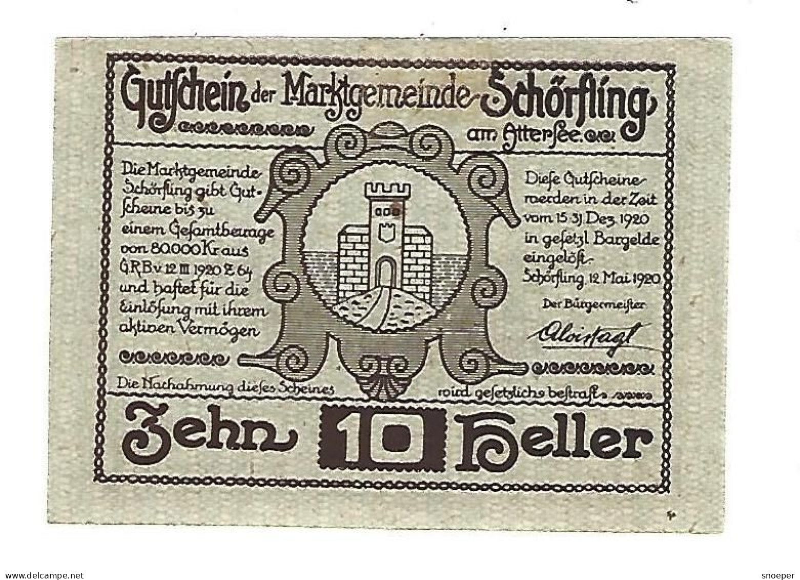 **Austria Notgeld  Schorfling 10 Heller  971.1a - Autriche