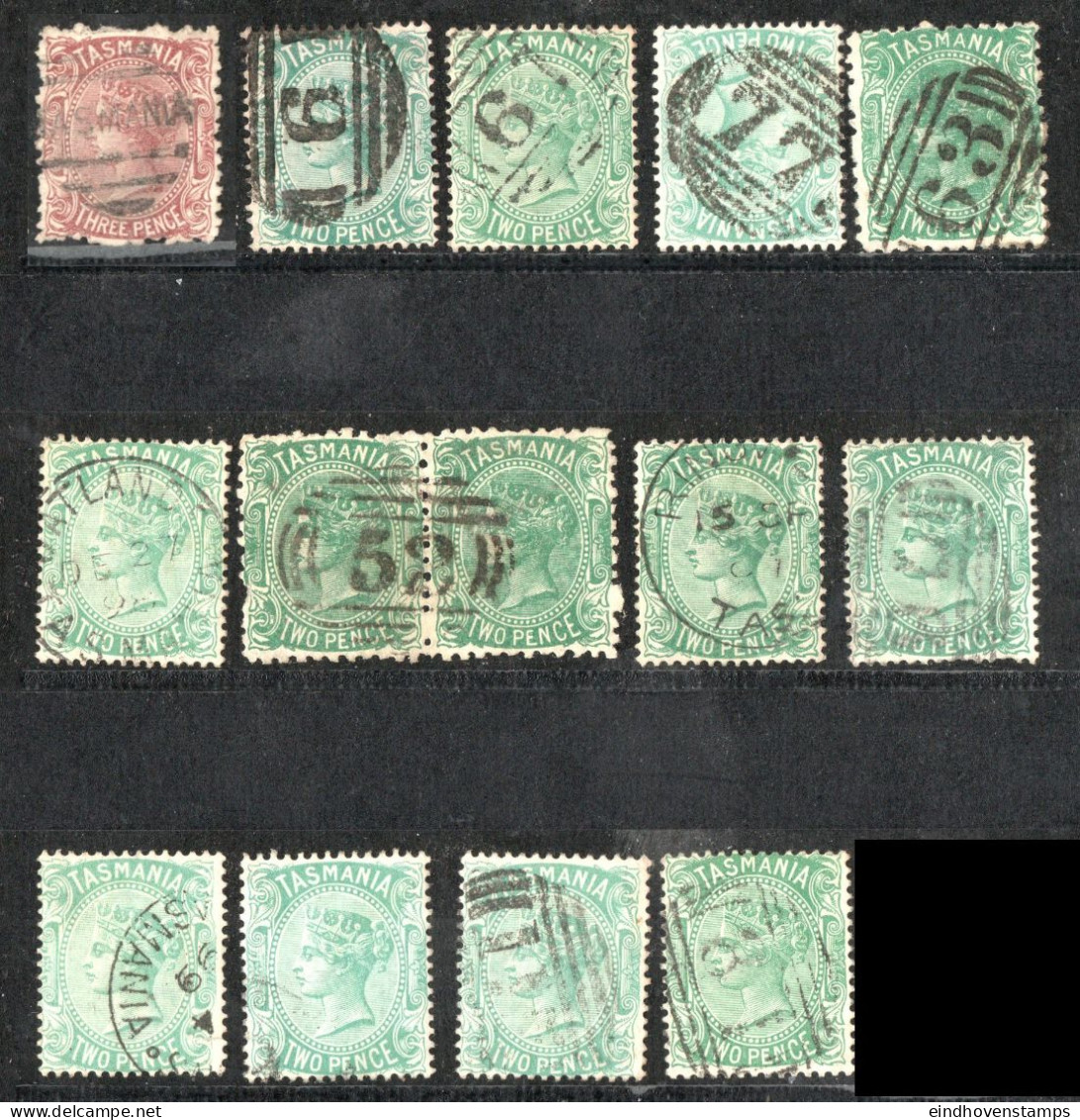 Tasmania 1871 2 P Victoria Pair + 12x + 3 P - Used Stamps