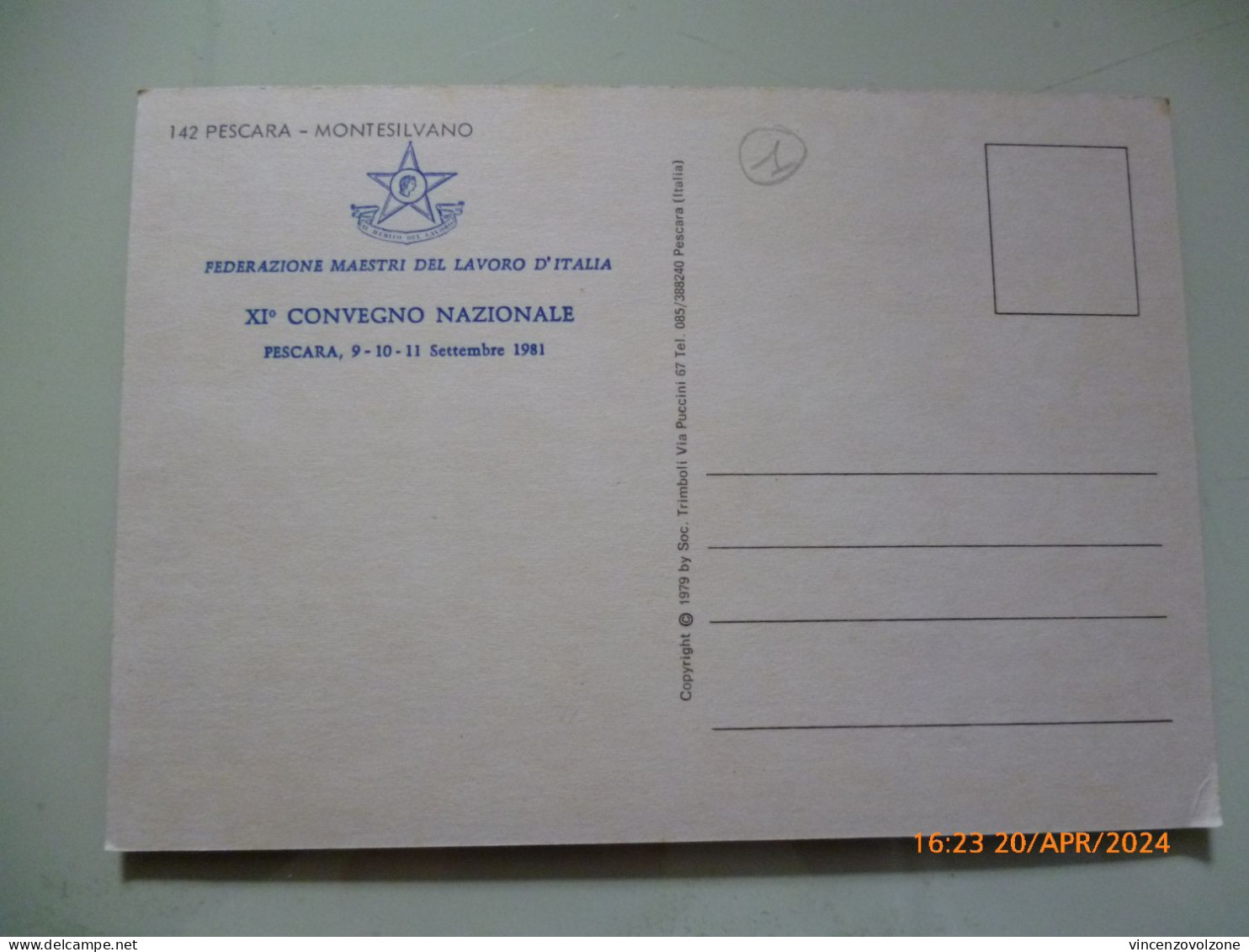 Cartolina "MONTESILVANO XI° CONGRESSO MAESTRI DEL LAVORO D'ITALIA 1981" - Manifestations