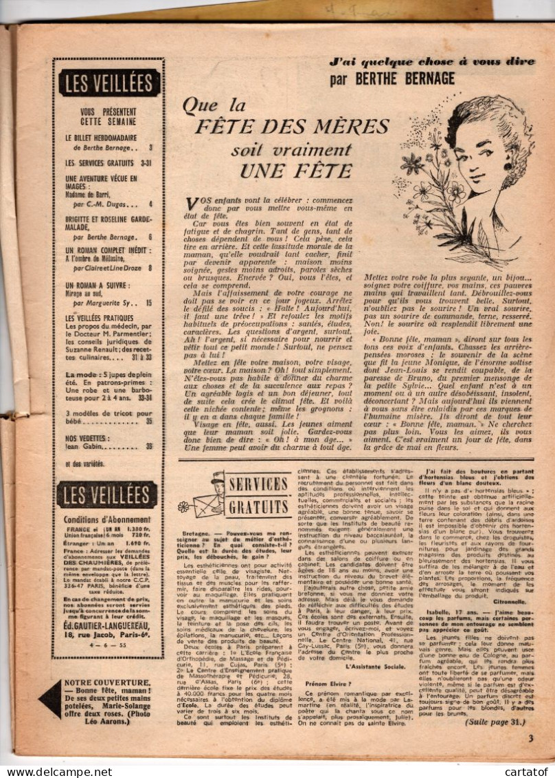 LES VEILLEES . N° 38; Fête Des Mères . Marguerite SY . Jena GABIN . DUGAS . Berthe BERNAGE . La Mode … - Altri & Non Classificati